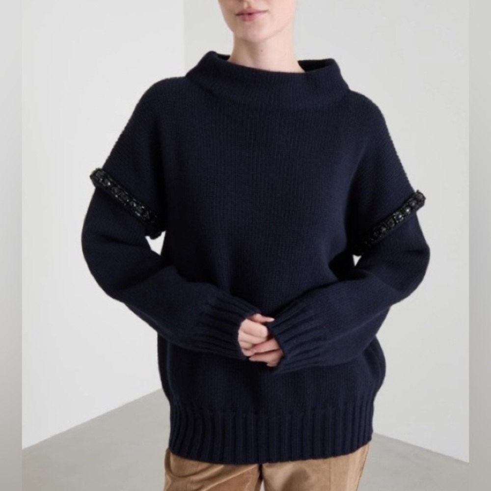 NWOT Max Mara Runway Wool Sweater with Rhinestones Decorations Size: Medium